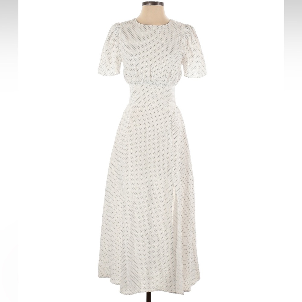 dRA Elegant White Polka Dot Midi Dress